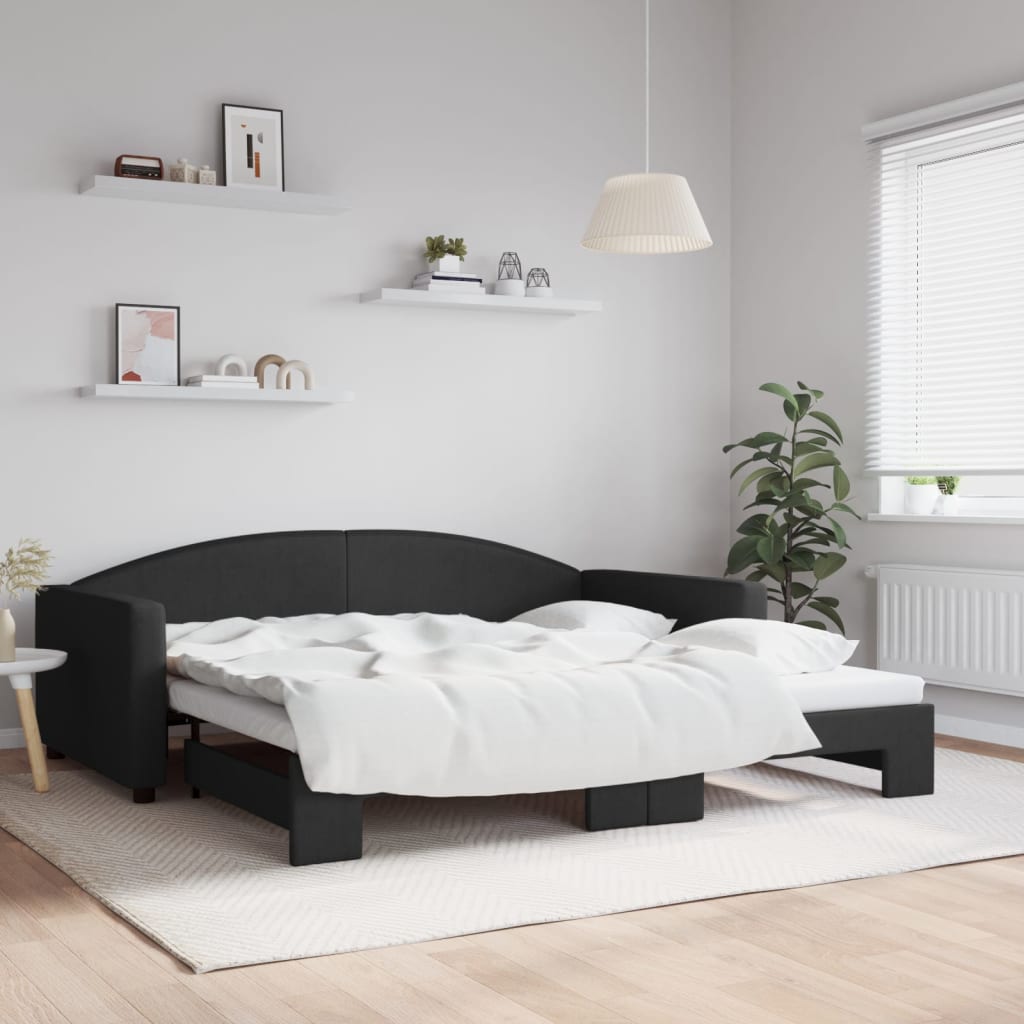 Slaapbank met onderschuifbed 100x200 cm stof zwart is nu te koop bij PeponiXL, paradijselijk wonen!