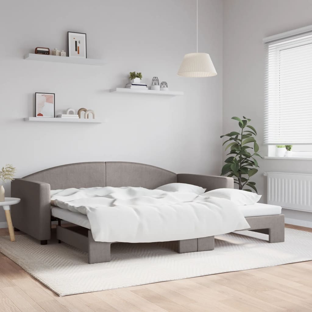 Slaapbank met onderschuifbed 100x200 cm stof taupe is nu te koop bij PeponiXL, paradijselijk wonen!