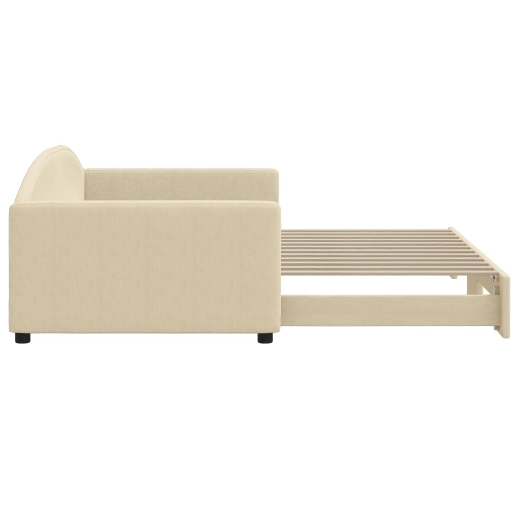Slaapbank met onderschuifbed 100x200 cm stof crèmekleurig is nu te koop bij PeponiXL, paradijselijk wonen!