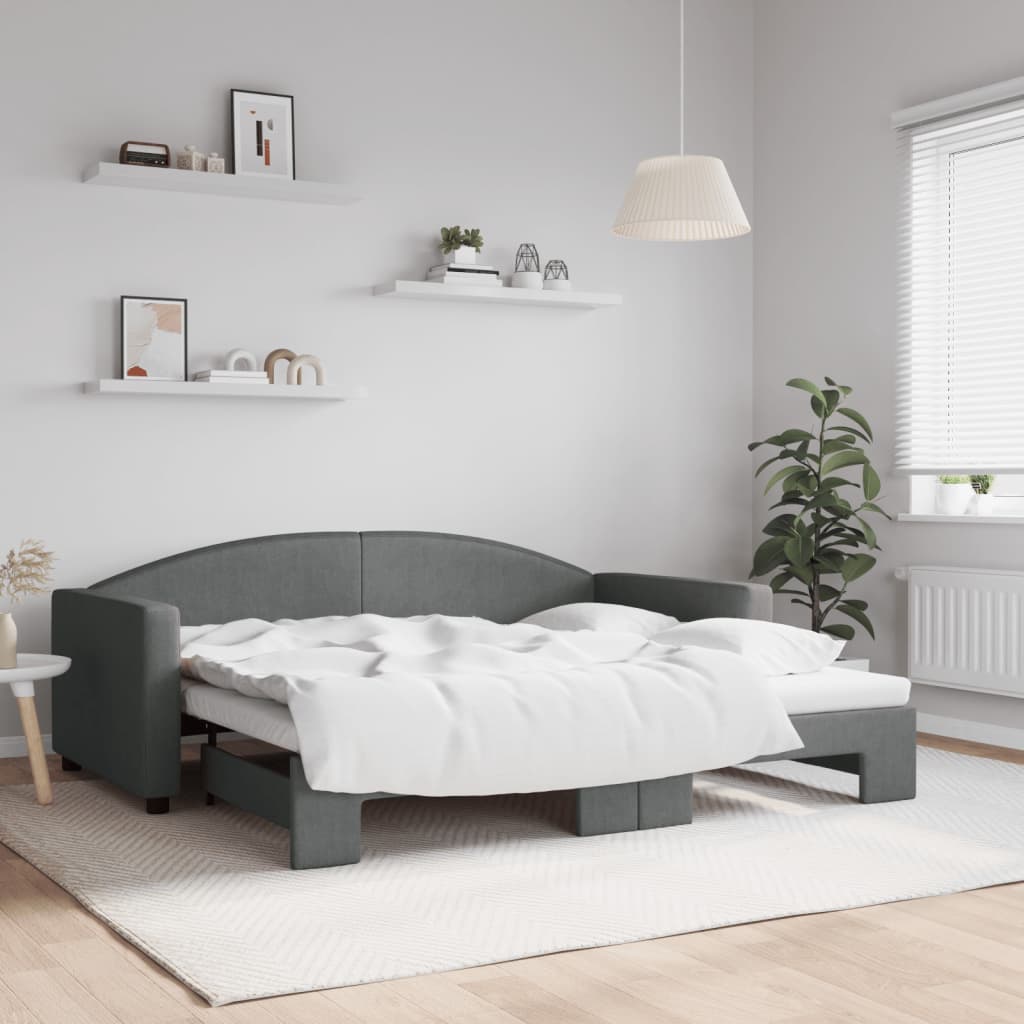 Slaapbank met onderschuifbed 90x190 cm stof donkergrijs is nu te koop bij PeponiXL, paradijselijk wonen!