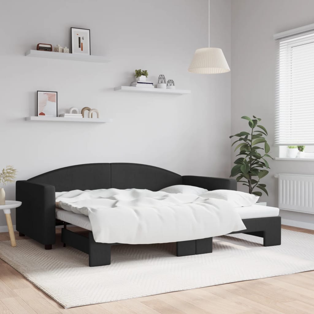 Slaapbank met onderschuifbed 90x190 cm stof zwart is nu te koop bij PeponiXL, paradijselijk wonen!