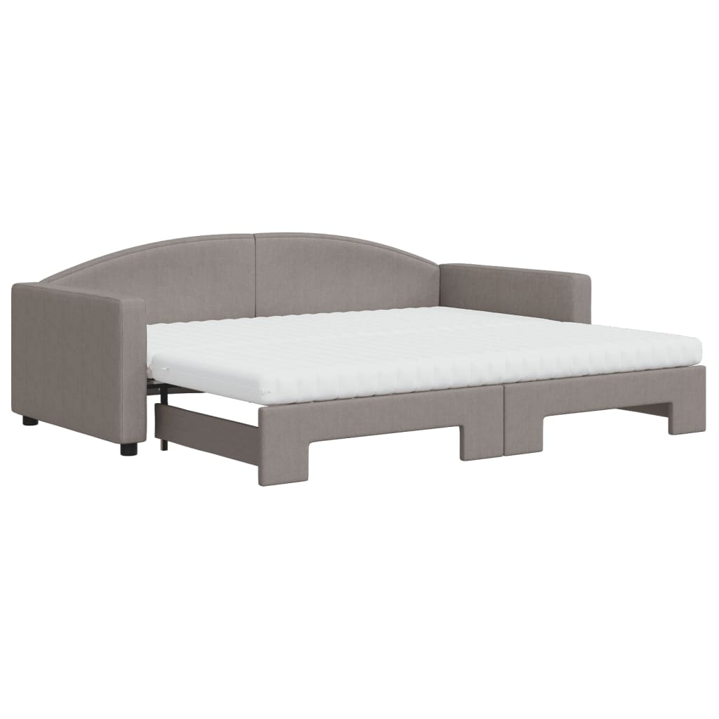 Slaapbank met onderschuifbed en matrassen 90x200 cm stof taupe is nu te koop bij PeponiXL, paradijselijk wonen!