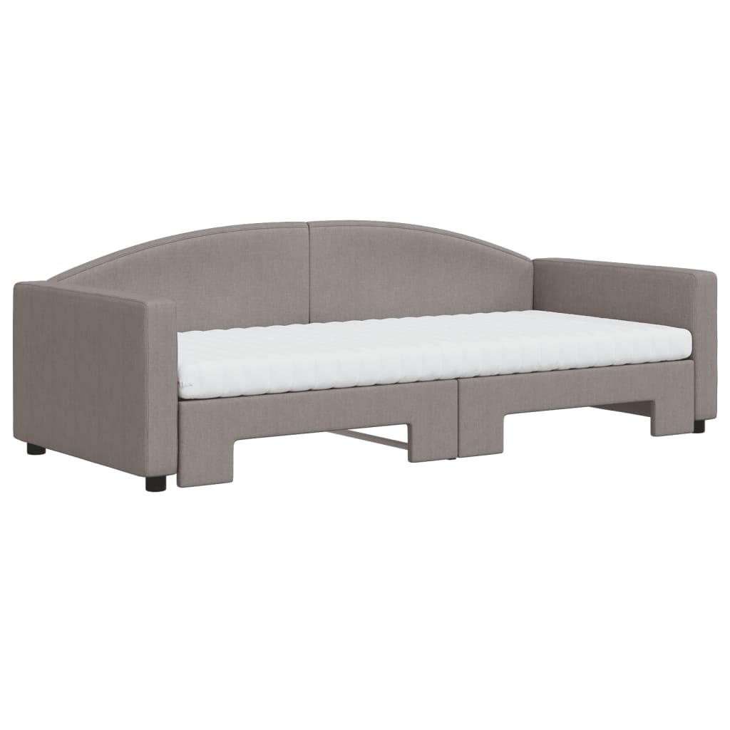 Slaapbank met onderschuifbed en matrassen 90x200 cm stof taupe is nu te koop bij PeponiXL, paradijselijk wonen!