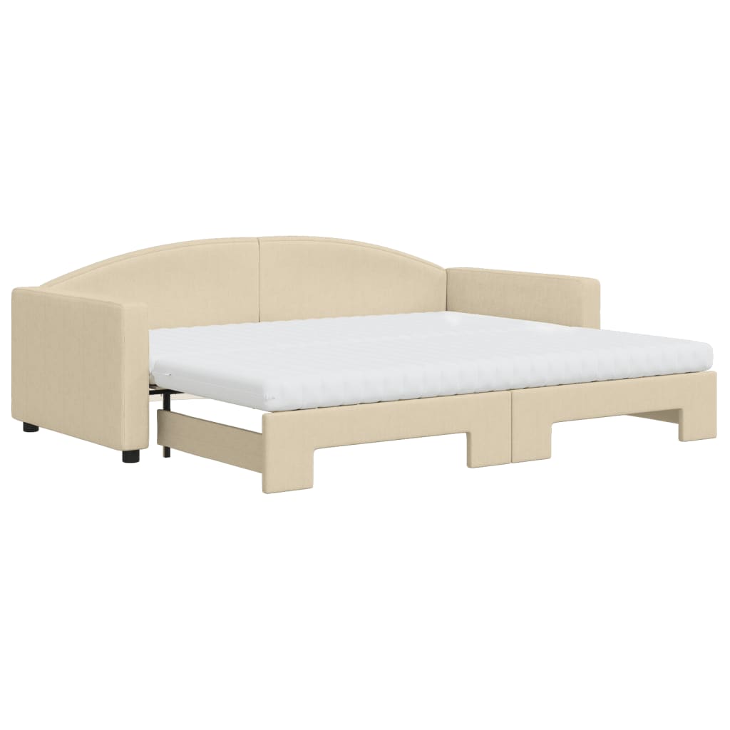 Slaapbank met onderschuifbed en matrassen 90x200 cm stof crème is nu te koop bij PeponiXL, paradijselijk wonen!