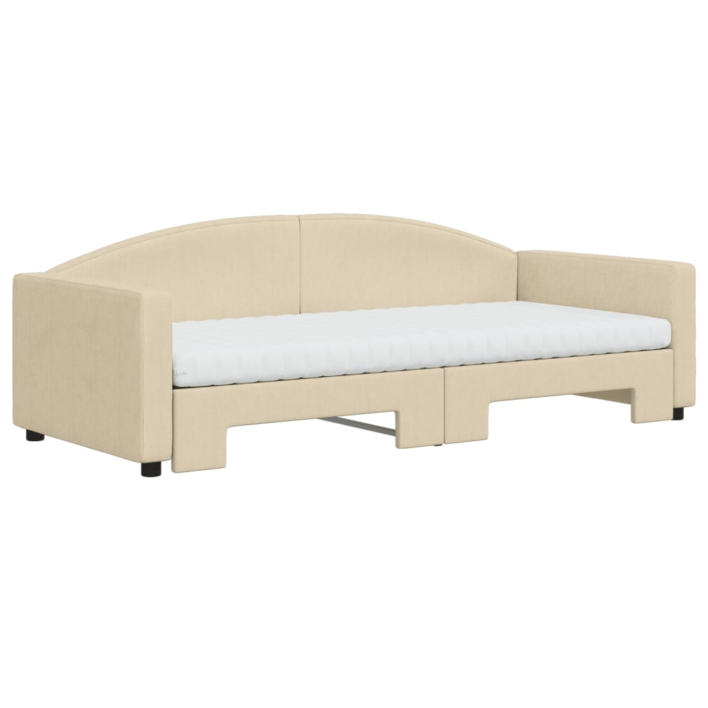 Slaapbank met onderschuifbed en matrassen 90x200 cm stof crème is nu te koop bij PeponiXL, paradijselijk wonen!