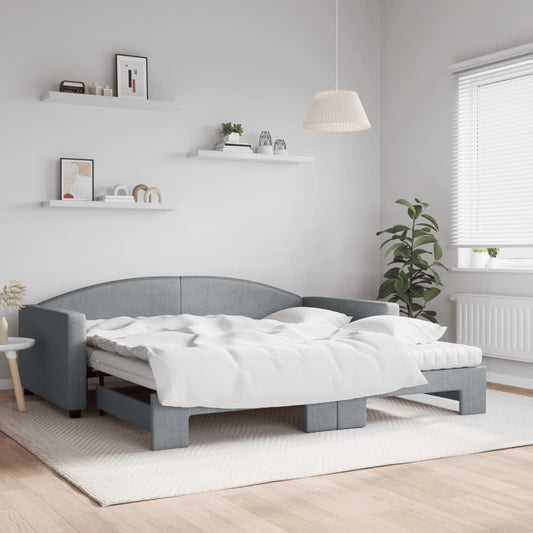 Slaapbank onderschuifbed matrassen 100x200 cm stof lichtgrijs is nu te koop bij PeponiXL, paradijselijk wonen!