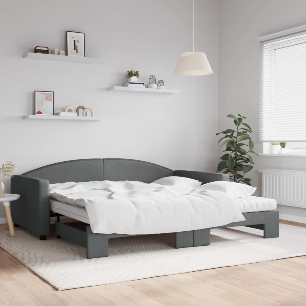 Slaapbank onderschuifbed matrassen 100x200 cm stof donkergroen is nu te koop bij PeponiXL, paradijselijk wonen!