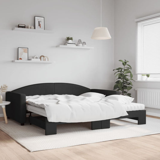 Slaapbank met onderschuifbed en matrassen 100x200 cm stof zwart is nu te koop bij PeponiXL, paradijselijk wonen!