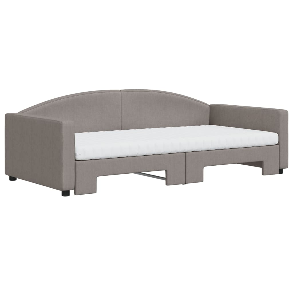 Slaapbank met onderschuifbed en matrassen 100x200 cm stof taupe is nu te koop bij PeponiXL, paradijselijk wonen!