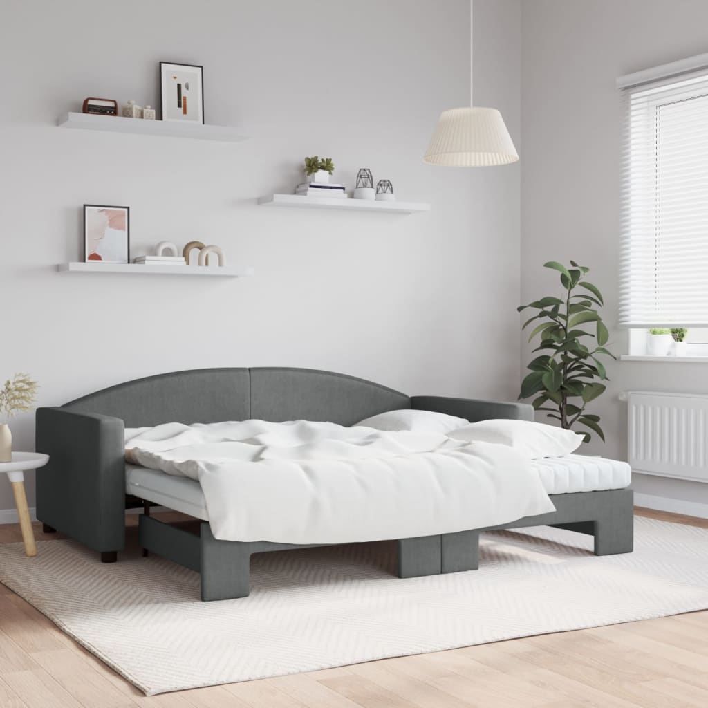 Slaapbank onderschuifbed matrassen 90x190 cm stof donkergroen is nu te koop bij PeponiXL, paradijselijk wonen!