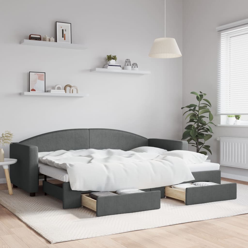 Slaapbank onderschuifbed en lades 80x200 cm stof donkergrijs is nu te koop bij PeponiXL, paradijselijk wonen!