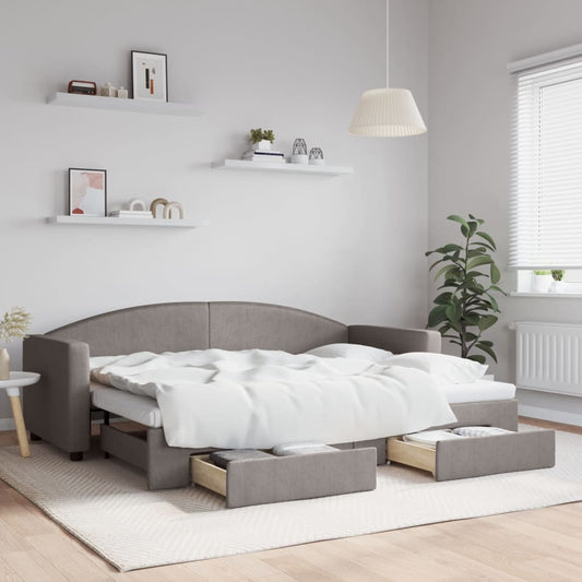 Slaapbank met onderschuifbed en lades 80x200 cm stof taupe is nu te koop bij PeponiXL, paradijselijk wonen!
