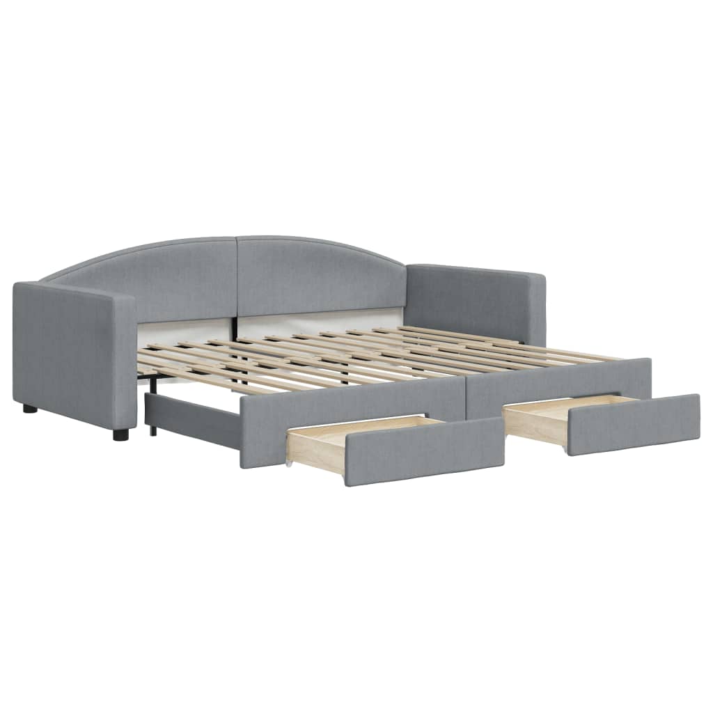 Slaapbank met onderschuifbed en lades 90x200 cm stof lichtgrijs is nu te koop bij PeponiXL, paradijselijk wonen!