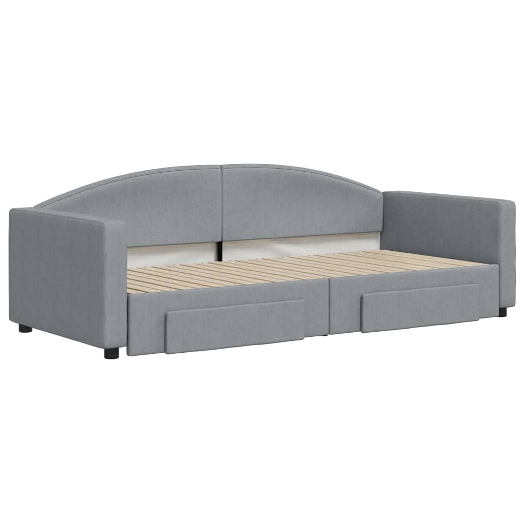 Slaapbank met onderschuifbed en lades 90x200 cm stof lichtgrijs is nu te koop bij PeponiXL, paradijselijk wonen!