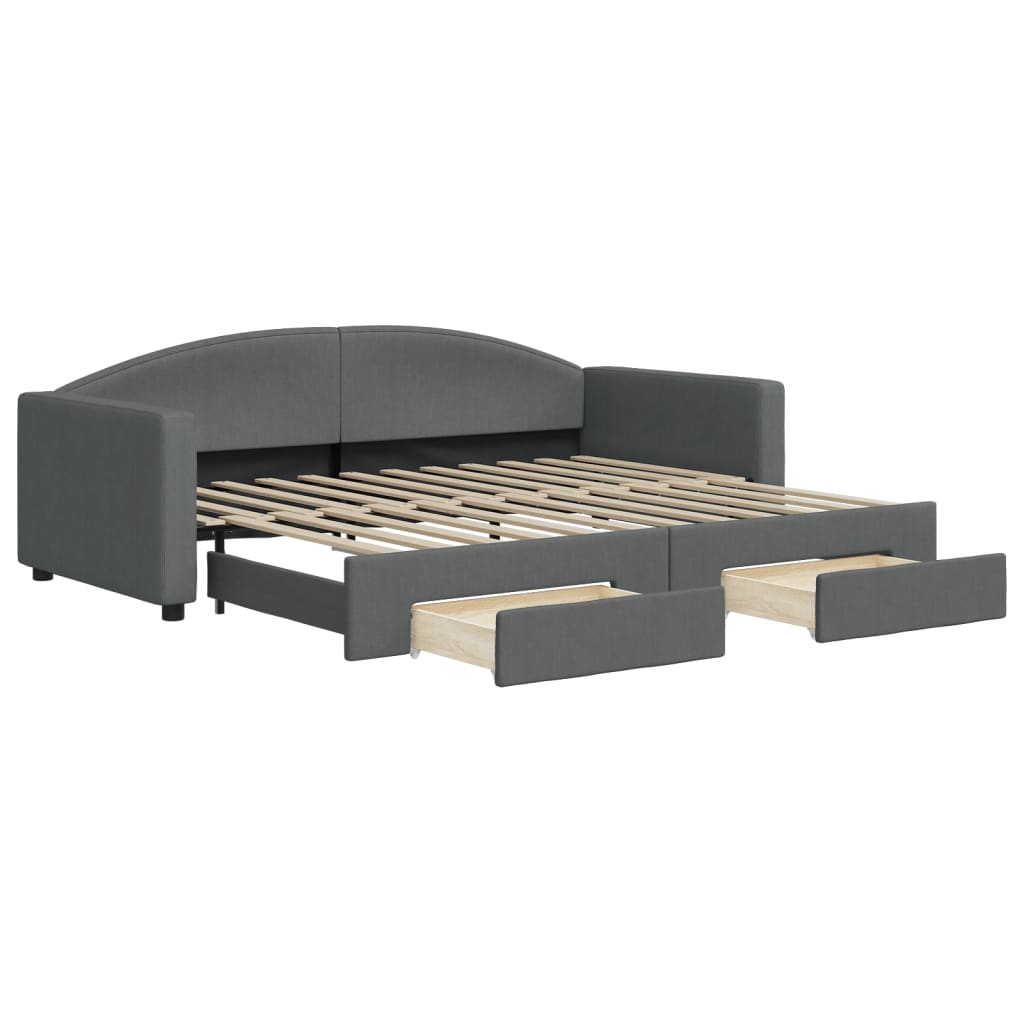 Slaapbank onderschuifbed en lades 90x200 cm stof donkergrijs is nu te koop bij PeponiXL, paradijselijk wonen!