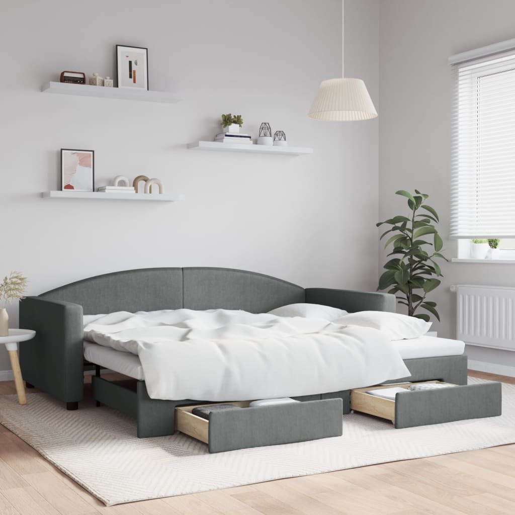Slaapbank onderschuifbed en lades 90x200 cm stof donkergrijs is nu te koop bij PeponiXL, paradijselijk wonen!