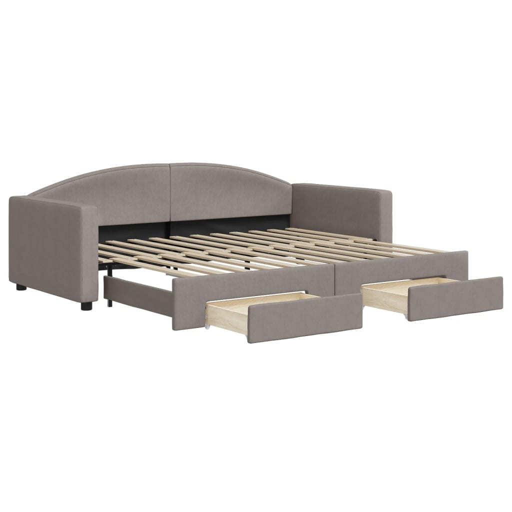 Slaapbank met onderschuifbed en lades 90x200 cm stof taupe is nu te koop bij PeponiXL, paradijselijk wonen!