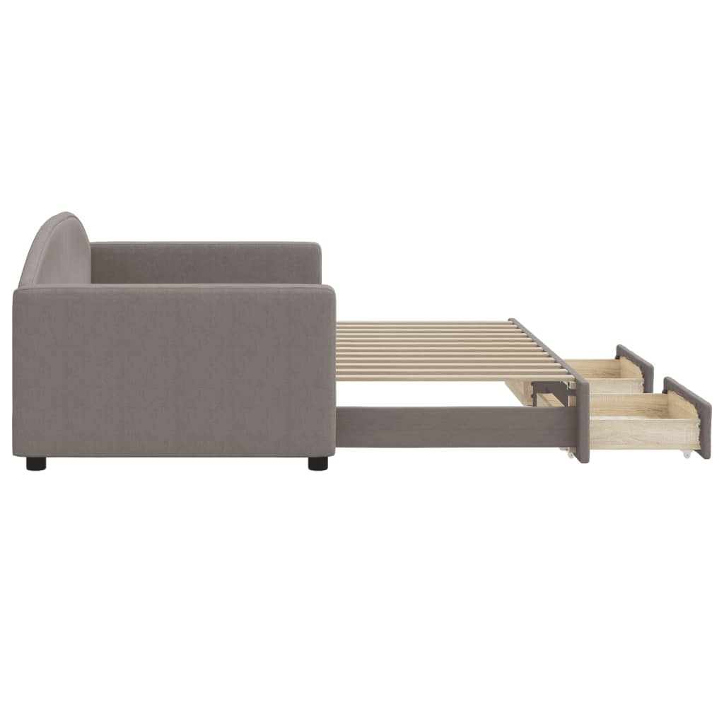 Slaapbank met onderschuifbed en lades 90x200 cm stof taupe is nu te koop bij PeponiXL, paradijselijk wonen!