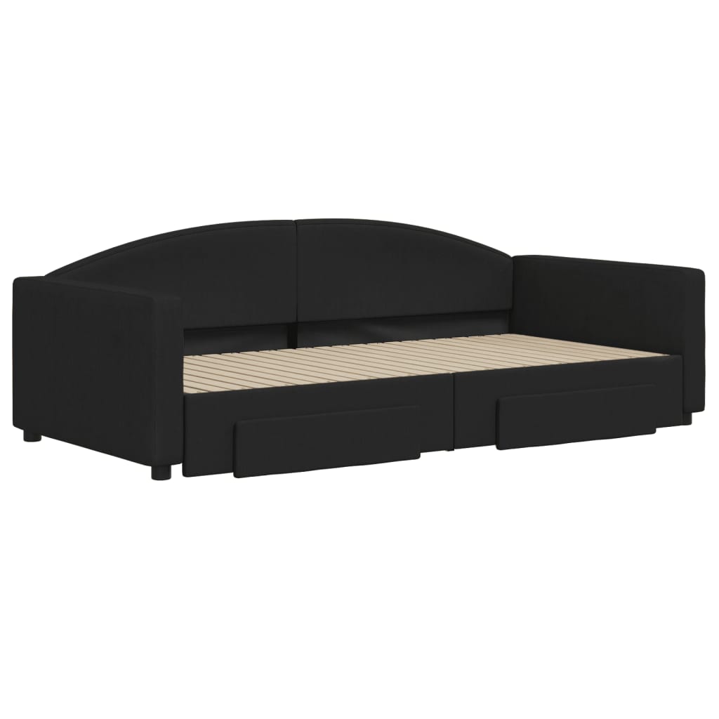 Slaapbank met onderschuifbed en lades 100x200 cm stof zwart is nu te koop bij PeponiXL, paradijselijk wonen!