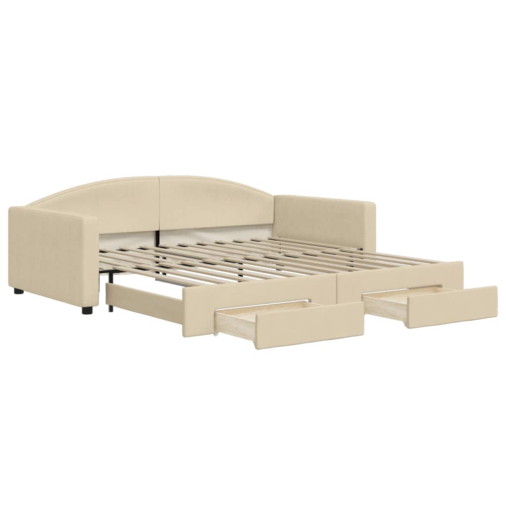 Slaapbank met onderschuifbed en lades 100x200 cm stof crème is nu te koop bij PeponiXL, paradijselijk wonen!