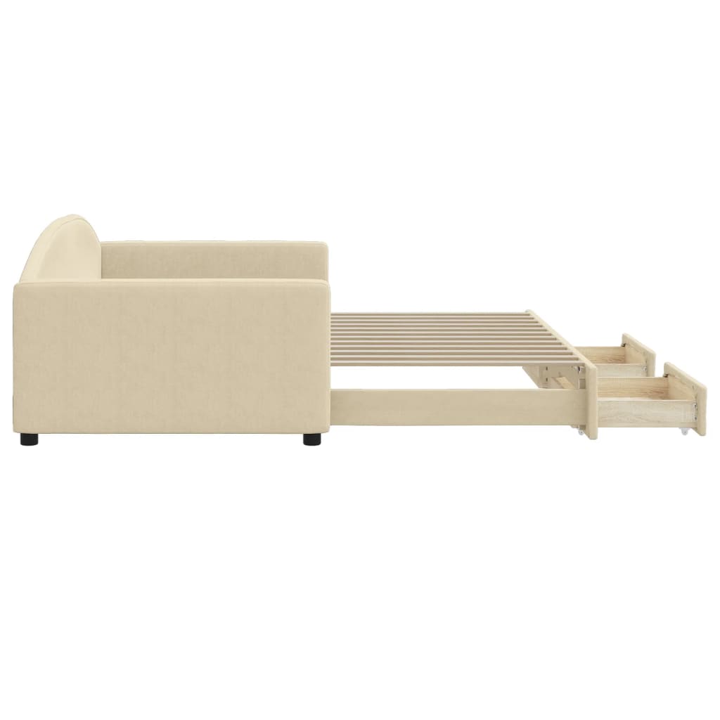 Slaapbank met onderschuifbed en lades 100x200 cm stof crème is nu te koop bij PeponiXL, paradijselijk wonen!