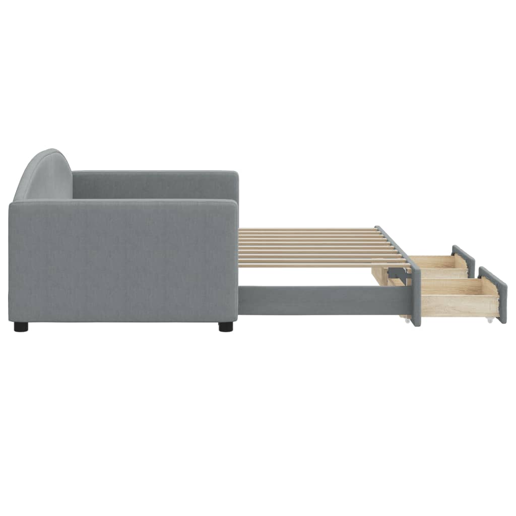 Slaapbank met onderschuifbed en lades 90x190 cm stof lichtgrijs is nu te koop bij PeponiXL, paradijselijk wonen!