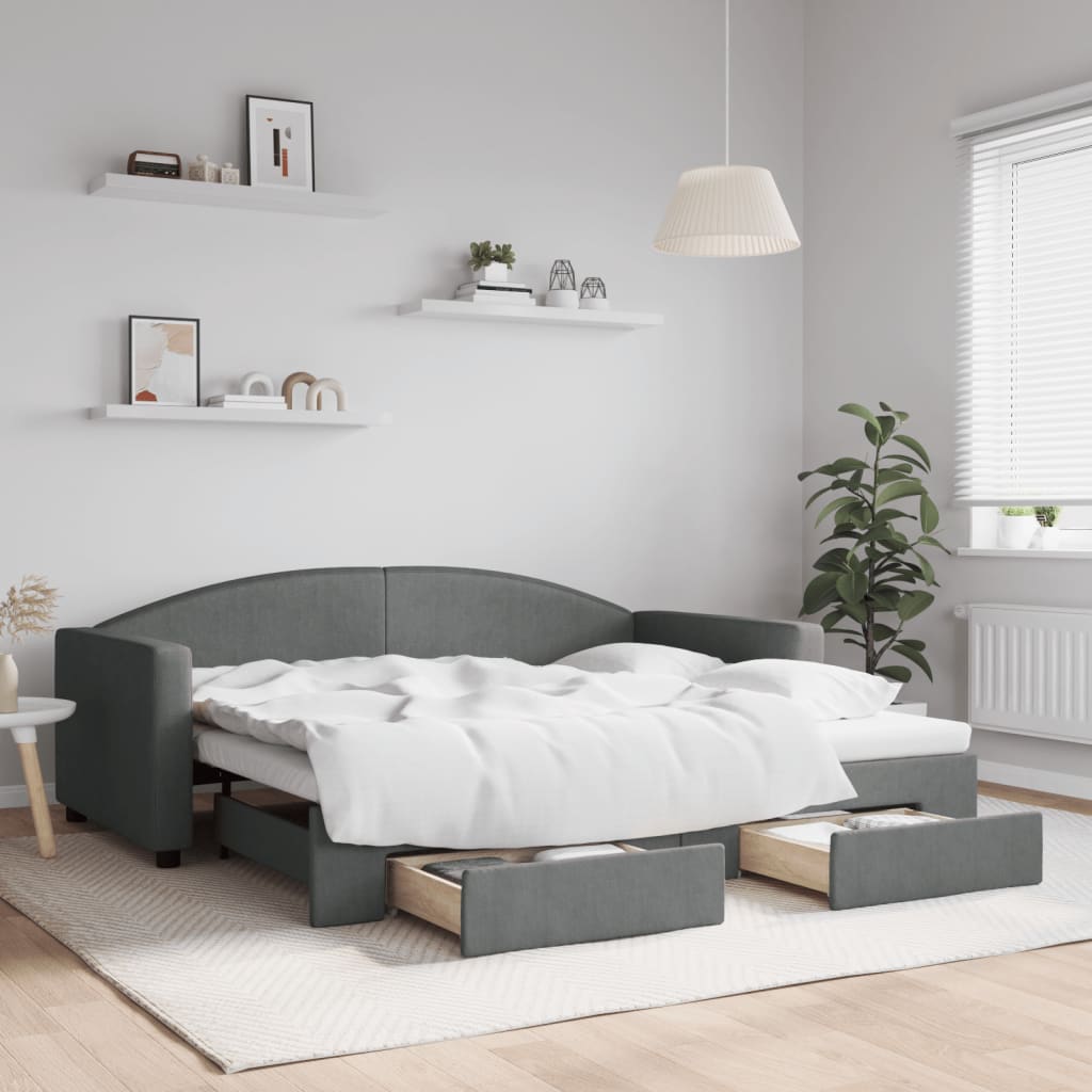 Slaapbank onderschuifbed en lades 90x190 cm stof donkergrijs is nu te koop bij PeponiXL, paradijselijk wonen!