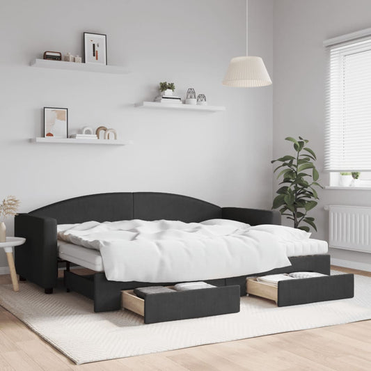 Slaapbank met onderschuifbed en lades 80x200 cm stof zwart is nu te koop bij PeponiXL, paradijselijk wonen!