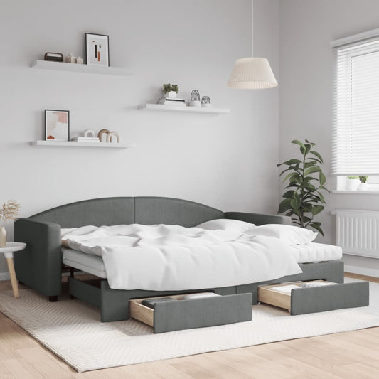 Slaapbank onderschuifbed en lades 90x200 cm stof donkergrijs is nu te koop bij PeponiXL, paradijselijk wonen!