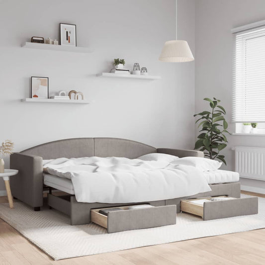 Slaapbank met onderschuifbed en lades 90x200 cm stof taupe is nu te koop bij PeponiXL, paradijselijk wonen!