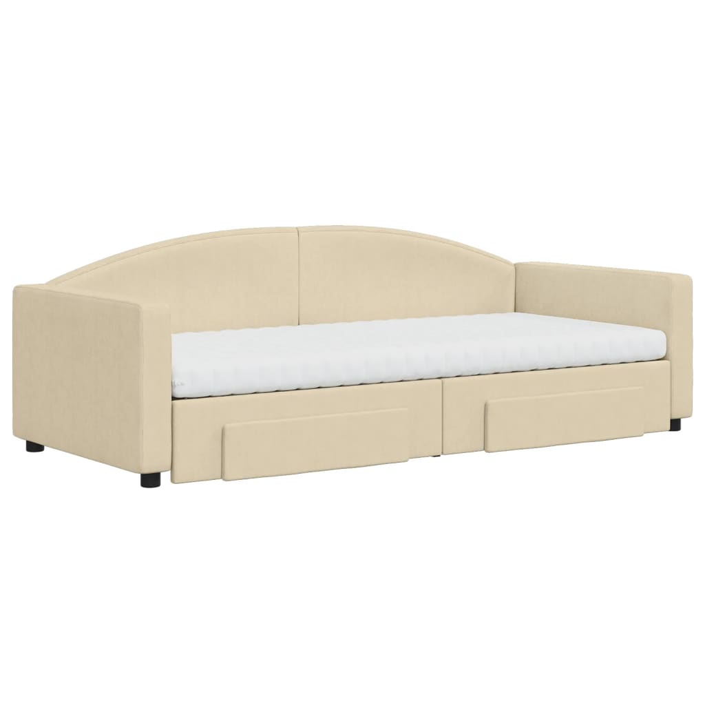 Slaapbank met onderschuifbed en lades 90x200 cm stof crèmekleur is nu te koop bij PeponiXL, paradijselijk wonen!
