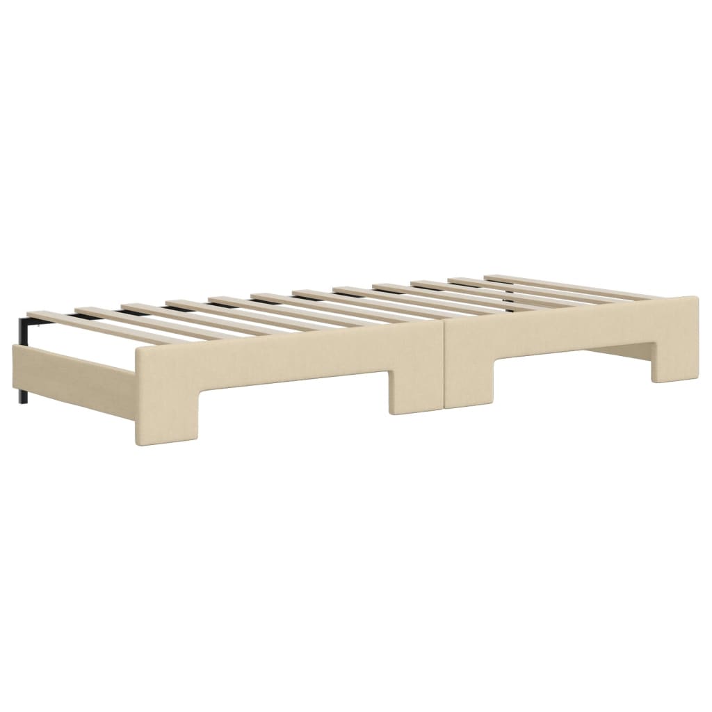 Slaapbank met onderschuifbed en lades 90x200 cm stof crèmekleur is nu te koop bij PeponiXL, paradijselijk wonen!