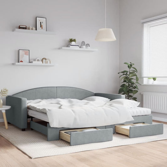 Slaapbank onderschuifbed en lades 100x200 cm stof lichtgrijs is nu te koop bij PeponiXL, paradijselijk wonen!
