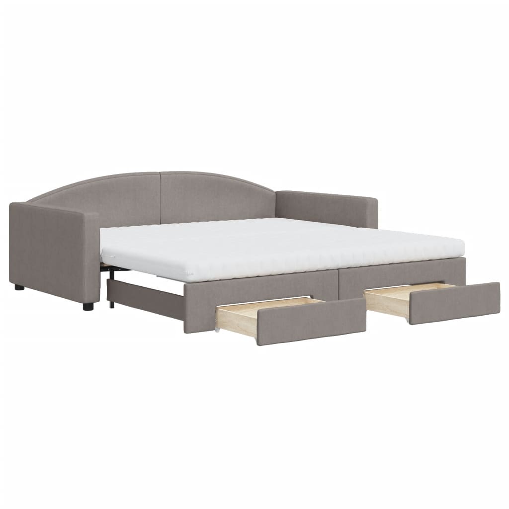 Slaapbank met onderschuifbed en lades 100x200 cm stof taupe is nu te koop bij PeponiXL, paradijselijk wonen!