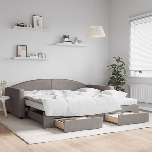 Slaapbank met onderschuifbed en lades 100x200 cm stof taupe is nu te koop bij PeponiXL, paradijselijk wonen!