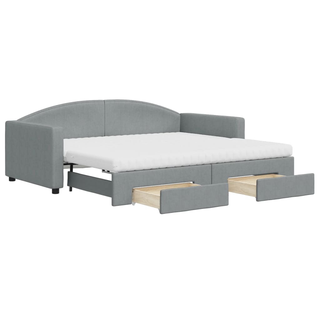 Slaapbank met onderschuifbed en lades 90x190 cm stof lichtgrijs