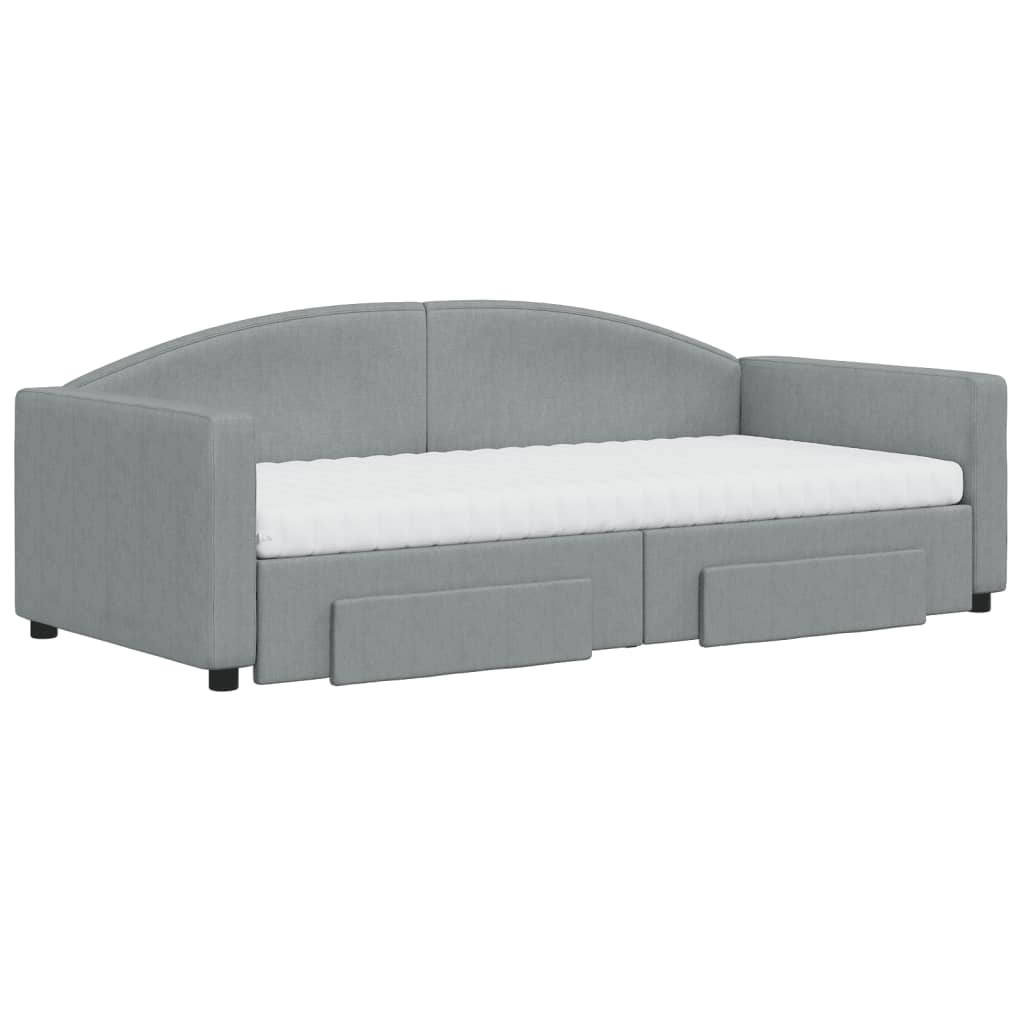 Slaapbank met onderschuifbed en lades 90x190 cm stof lichtgrijs