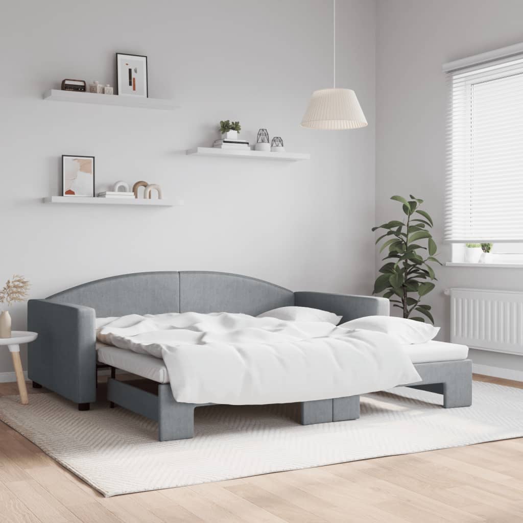 Slaapbank met onderschuifbed 100x190 cm stof lichtgrijs (VS) is nu te koop bij PeponiXL, paradijselijk wonen!