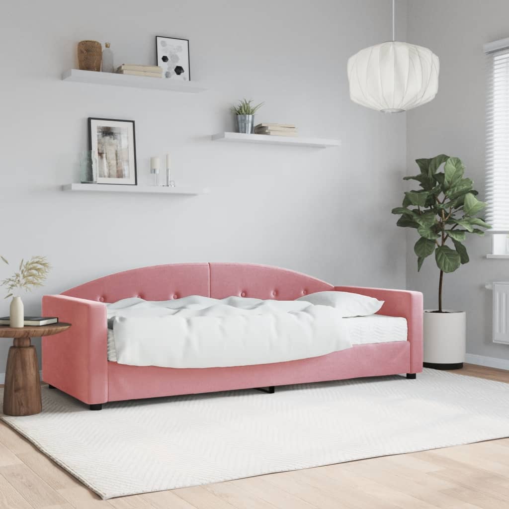 Slaapbank met matras 80x200 cm fluweel roze is nu te koop bij PeponiXL, paradijselijk wonen!