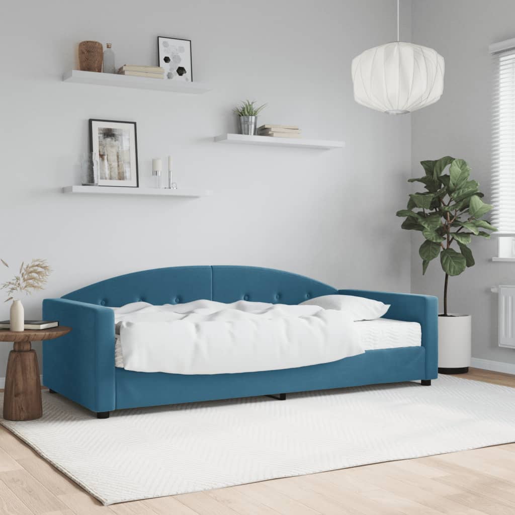 Slaapbank met matras 90x200 cm fluweel blauw is nu te koop bij PeponiXL, paradijselijk wonen!