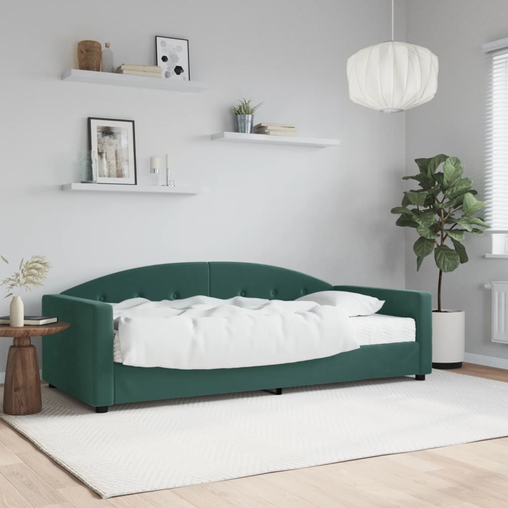 Slaapbank met matras 90x200 cm fluweel donkergroen is nu te koop bij PeponiXL, paradijselijk wonen!