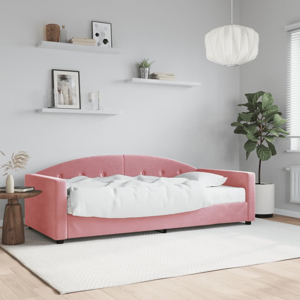 Slaapbank met matras 90x200 cm fluweel roze is nu te koop bij PeponiXL, paradijselijk wonen!