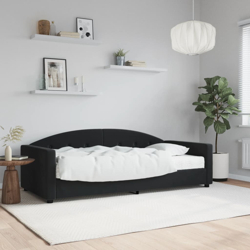 Slaapbank met matras 90x200 cm fluweel zwart is nu te koop bij PeponiXL, paradijselijk wonen!