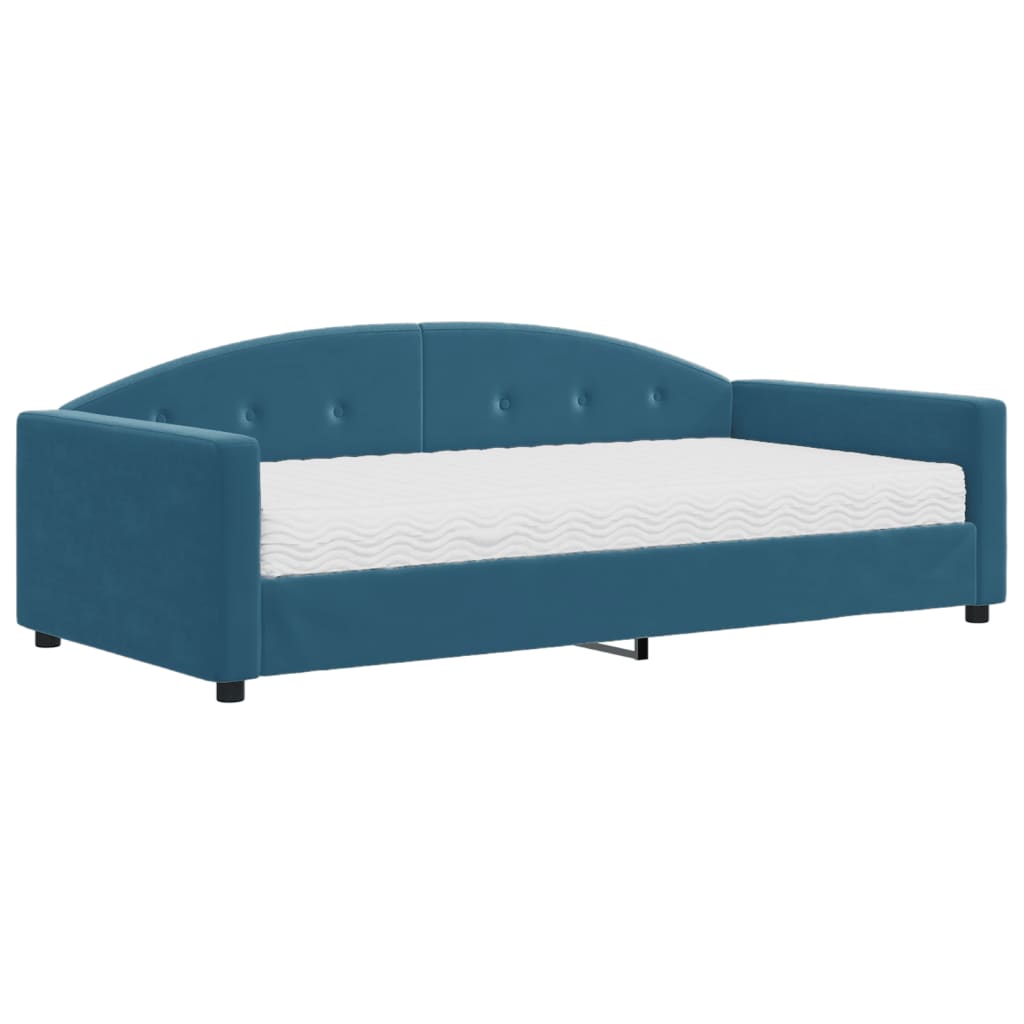 Slaapbank met matras 100x200 cm fluweel blauw is nu te koop bij PeponiXL, paradijselijk wonen!