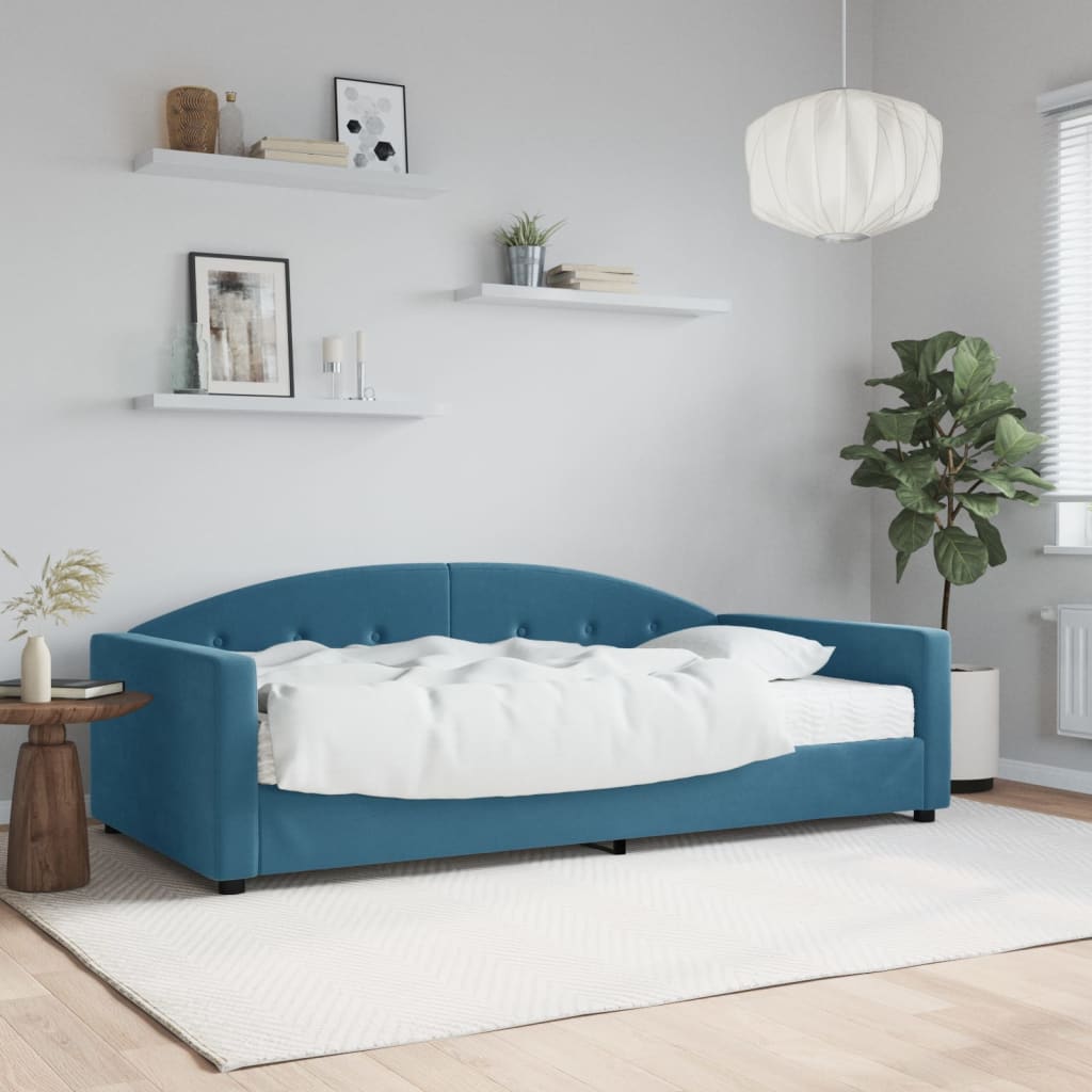 Slaapbank met matras 100x200 cm fluweel blauw is nu te koop bij PeponiXL, paradijselijk wonen!