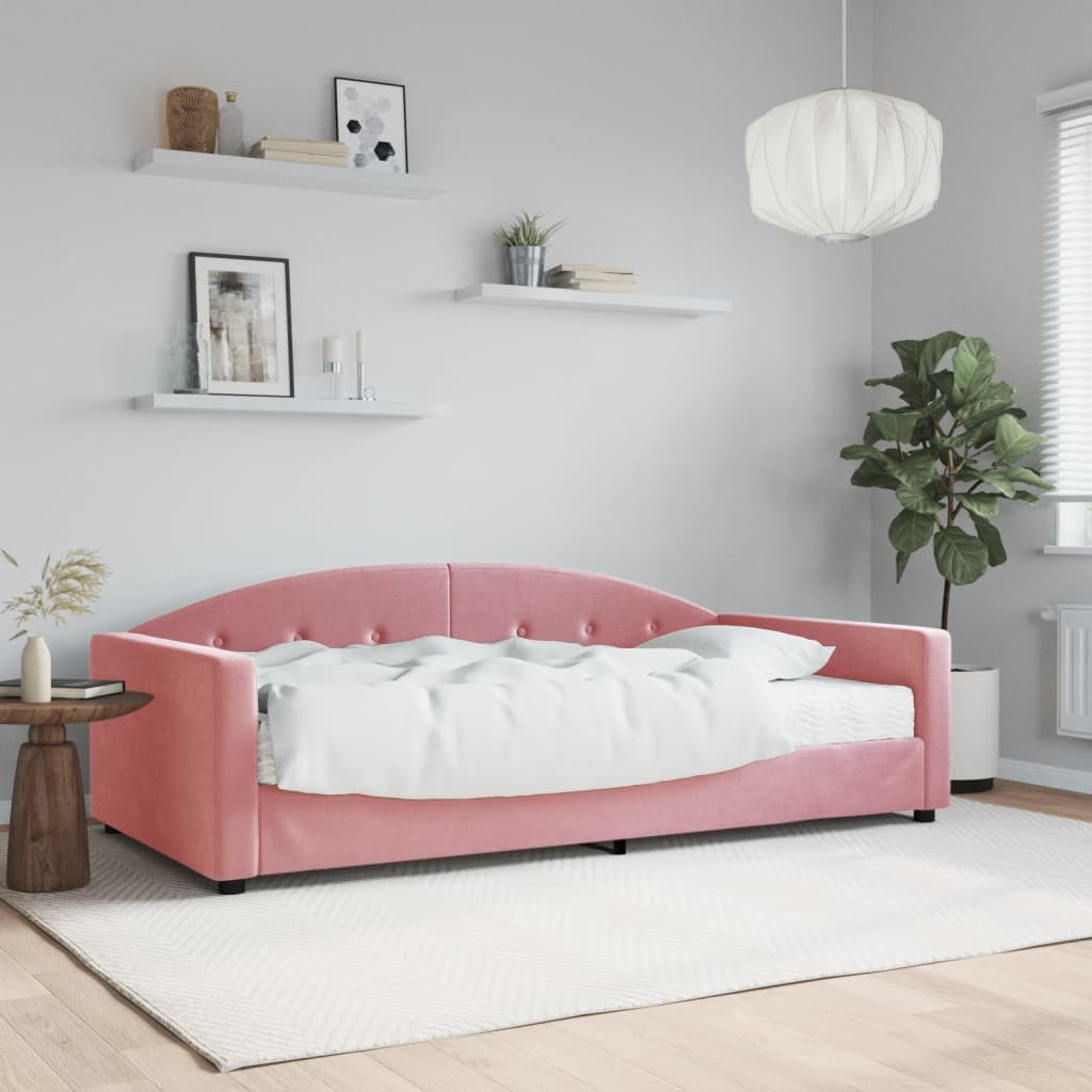 Slaapbank met matras 100x200 cm fluweel roze is nu te koop bij PeponiXL, paradijselijk wonen!