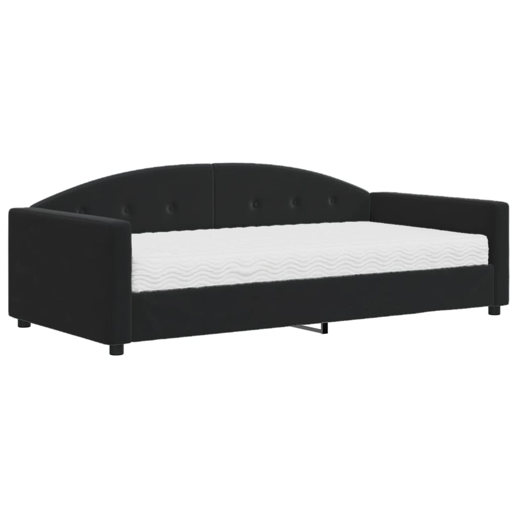 Slaapbank met matras 100x200 cm fluweel zwart is nu te koop bij PeponiXL, paradijselijk wonen!
