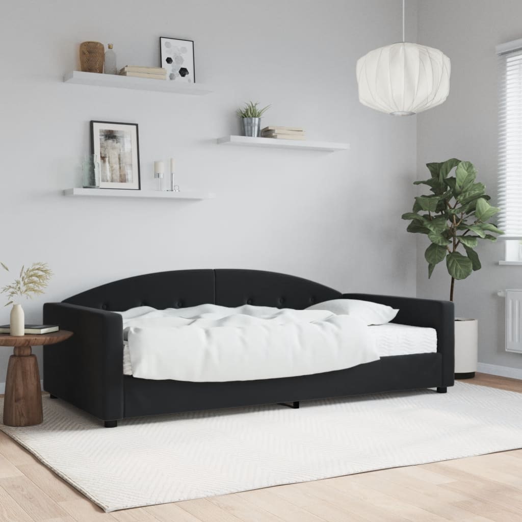 Slaapbank met matras 100x200 cm fluweel zwart is nu te koop bij PeponiXL, paradijselijk wonen!