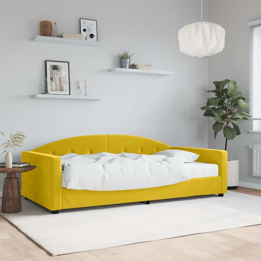 Slaapbank met matras 100x200 cm fluweel geel is nu te koop bij PeponiXL, paradijselijk wonen!
