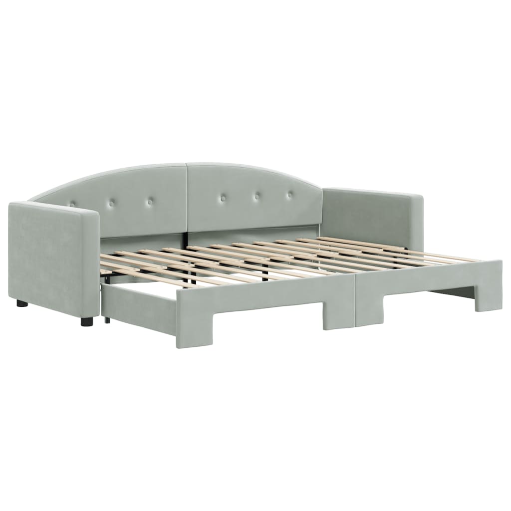 Slaapbank met onderschuifbed 80x200 cm fluweel lichtgrijs is nu te koop bij PeponiXL, paradijselijk wonen!